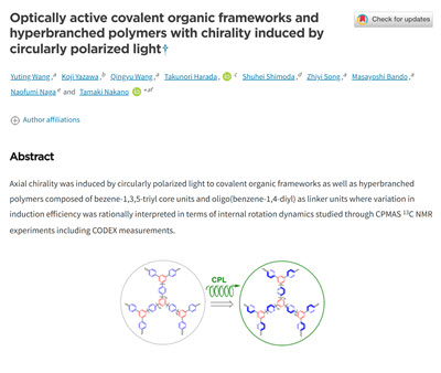 Optically active covalent organic frameworks and hyperbranched polymers with chirality